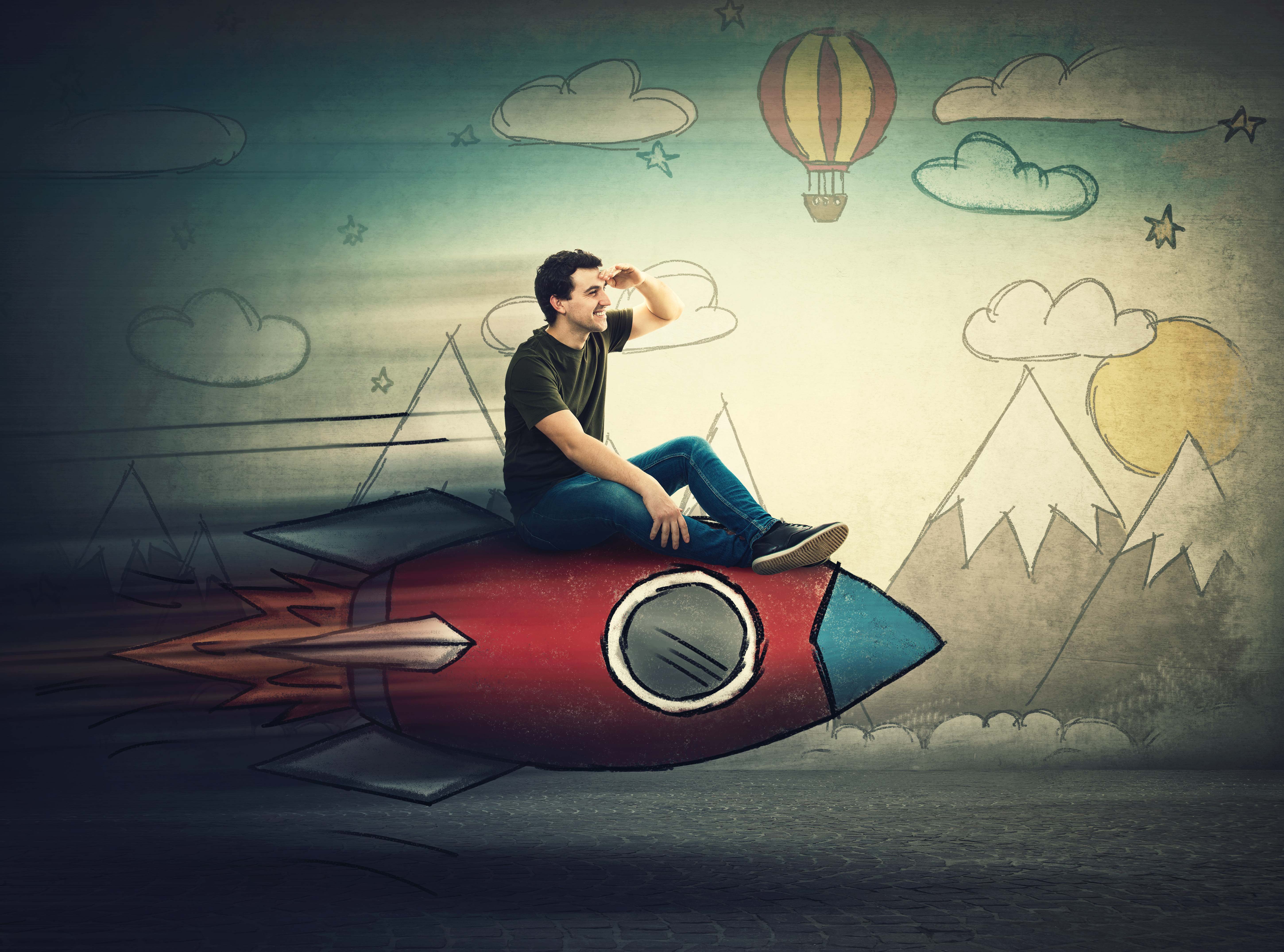 Businessman flying fast